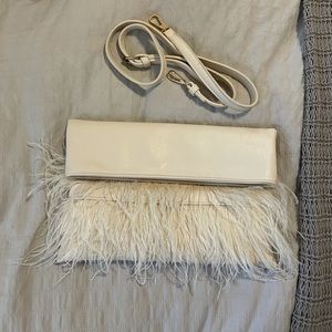 BHLDN Ivory Arizona Feather Bag/Clutch with Removable Strap